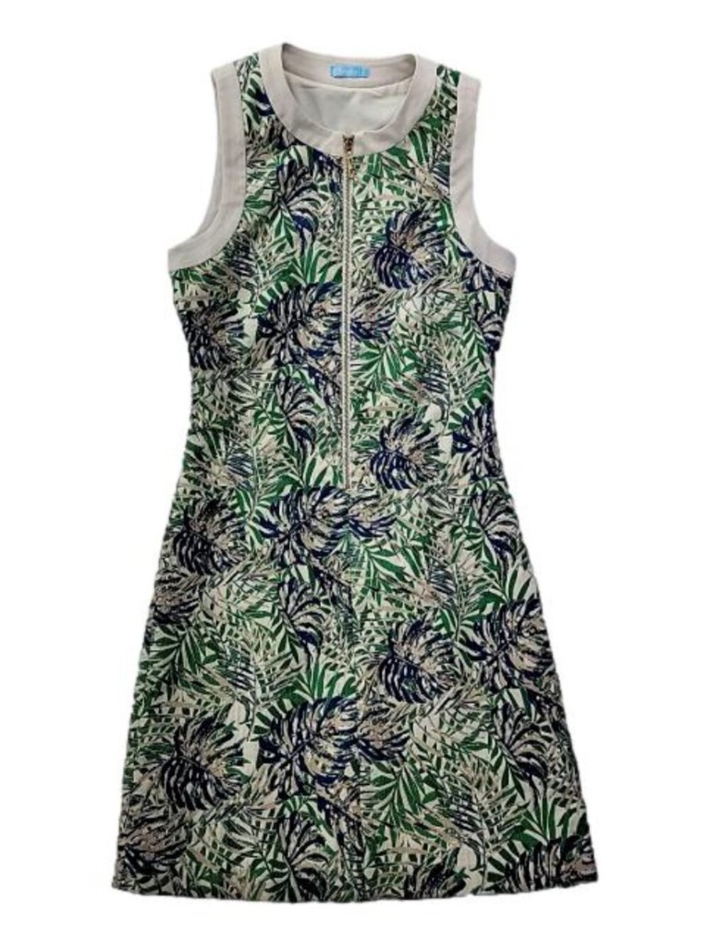 J. McLaughlin Tropical Palm Leaf Jacquard Zip Front Sheath Dress Size 10